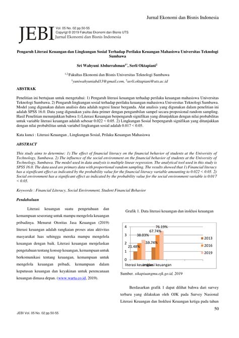 Pdf Pengaruh Literasi Keuangan Dan Lingkungan Sosial Terhadap