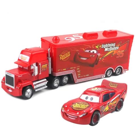 DISNEY PIXAR CARS Lightning McQueen Mack Truck & Car 1:55 Diecast Toys ...