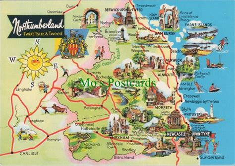 Maps Postcard Map Of Northumberland In 2022 Postcard Picture