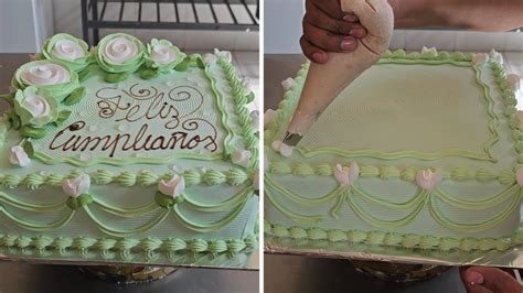 Como Decorar Un Pastel Cuadrado Con Detalles Y Rosas En Crema