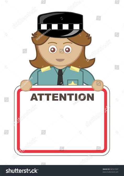 Police Woman Holding Blank Attention Sign Ready For Your Text Stock ...