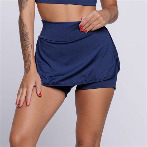 Short Saia Suplex Marinho Vekyo Moda Feminina Para Todos Os Momentos