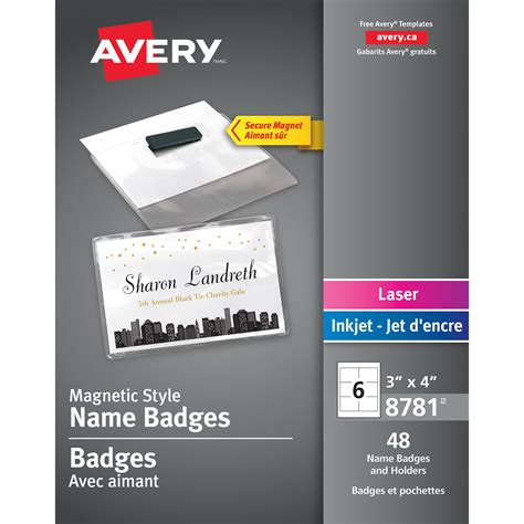 Avery Magnetic Style Name Badges Whiteclear 3 X 4 Pack Of 48 Grand And Toy