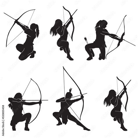 Set Of Archer Silhouette A Female Warrior Character Design Silhouette