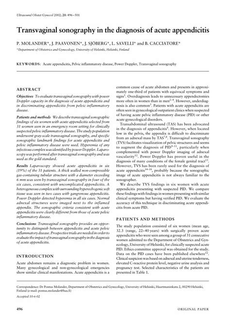 Pdf Transvaginal Sonography In The Diagnosis Of Acute Appendicitis