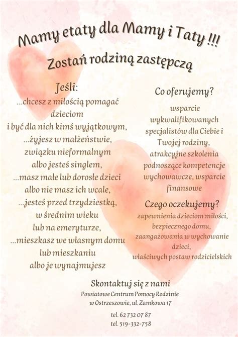 Pilnie poszukiwane rodziny zastępcze Ostrzeszów INFO