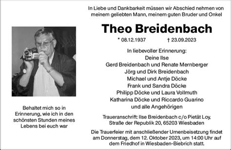 Traueranzeigen Von Theo Breidenbach Vrm Trauer De