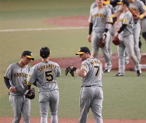 ＜中・神（8）＞ 勝利のタッチをかわすノイジーら阪神ナイン（撮影・大森 寛明） ― スポニチ Sponichi Annex 野球