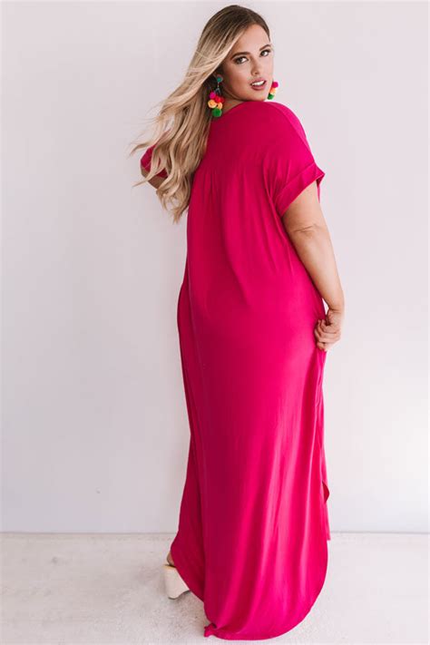 Just My Type T Shirt Maxi In Hot Pink Curves • Impressions Online Boutique