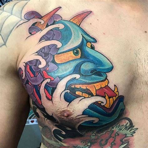 Hannya mask tattoo on the right chest Tatuaje de máscara Hannya