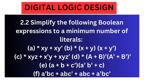 2 2 Simplify The Following Boolean Expressions To A Minimum Number Of