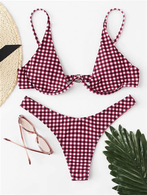 Gingham High Leg Bikini Set Shein Sheinside