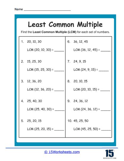 Least Common Multiples Worksheets 15 Worksheets Library