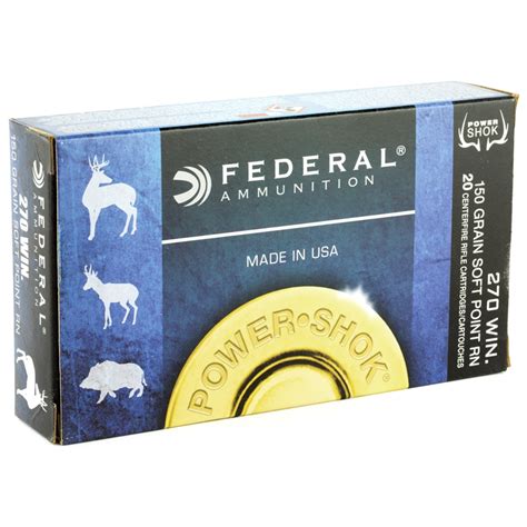 Federal Power Shok 270 Winchester Ammo 150 Grain Soft Point Rn 20rds