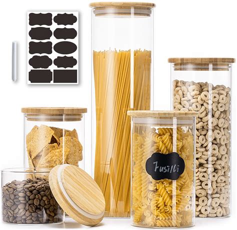 Buy coccot Glass Jars with Bamboo Lids, Glass Food Storage Jars with Wood Lids for Pantry, Glass ...