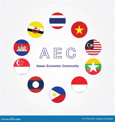 Aec Asean Economic Community Flag Symbols Vector Illustration Aec