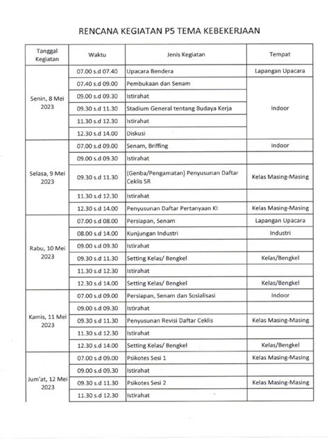 Jadwal Kegiatan P5 Pdf