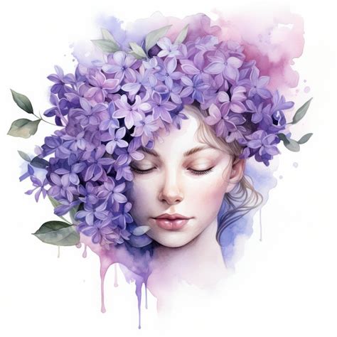 Premium AI Image Purple Watercolour Portrait Of Beautiful Woman With