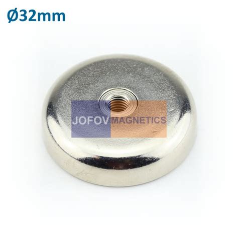 Flat Neodymium Cup Magnets with Threaded Through Mounting Hole Ø32mm