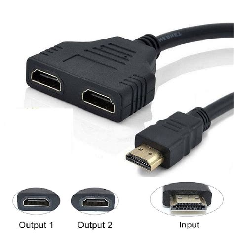 HDMI Splitter Adapter Cable , Dual HDMI Port Y Splitter 1 In 2 Out / HDMI Male To HDMI Female 1 ...