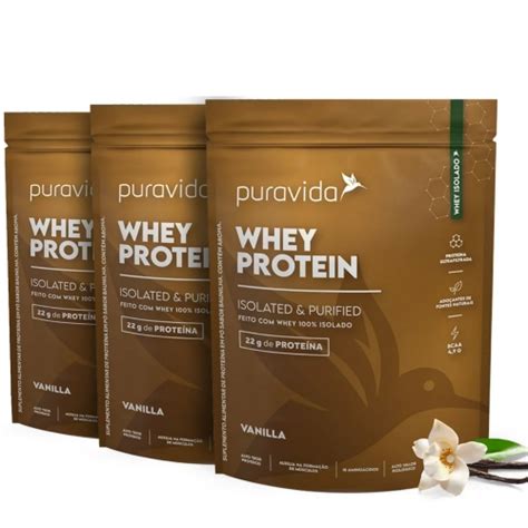 Kit 3 Un Whey Protein 450g Pura Vida Corpo Vida Suplementos