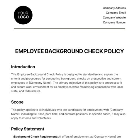 Free Employee Background Check Policy Hr Template Edit Online