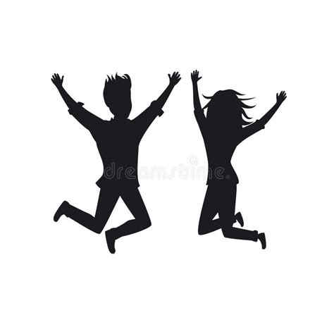 Silhouette Of Couple Man And Woman Jumping For Joy Stock Vector