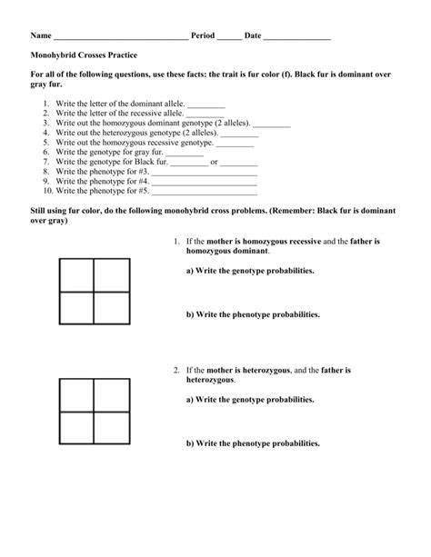 Monohybrid Cross Worksheet Answers – Pro Worksheet