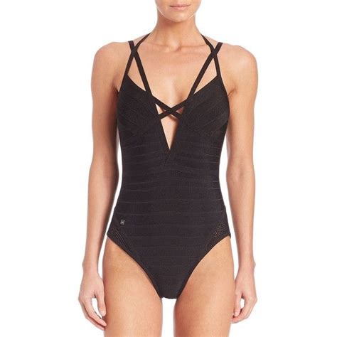 Herve Leger One Piece Fishnet Bandage Swimsuit Herve Leger Bandage