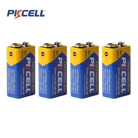 PKCELL New 4Pieces Battery Parts 9v Batteries 6F22 Single Sex Dry 9v Battery Zinc Carbon Battery