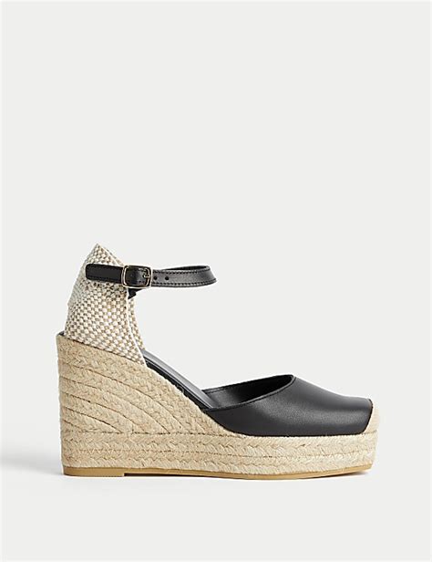 Closed Toe Ankle Strap Wedge Espadrilles Black Mix Sandals Mands Us