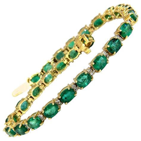 9 30 Carat Green Natural Emerald Diamonds Tennis Bracelet 14 Karat G Vs