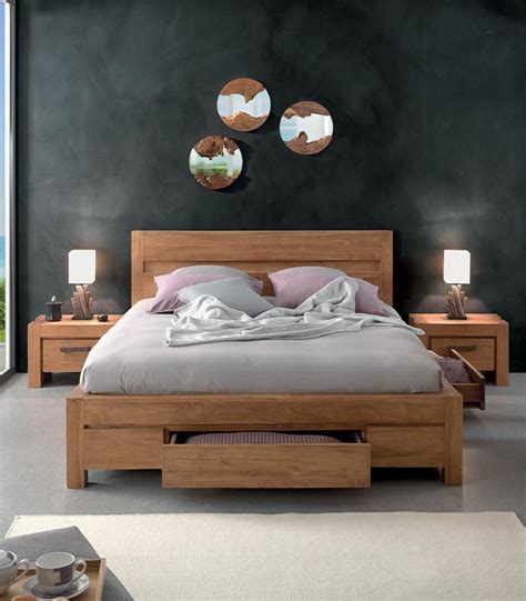 Lit Teck Massif Places Mahina Lit En Bois Moderne Chambre