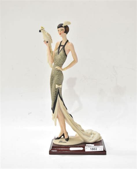 Sold Price G Armani Florence Art Deco Female Figurine On Wooden Plinth And Holding A Bird