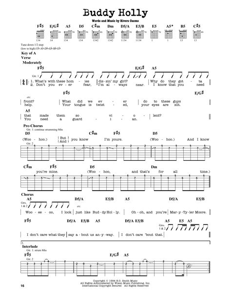 Buddy Holly by Weezer - Guitar Lead Sheet - Guitar Instructor