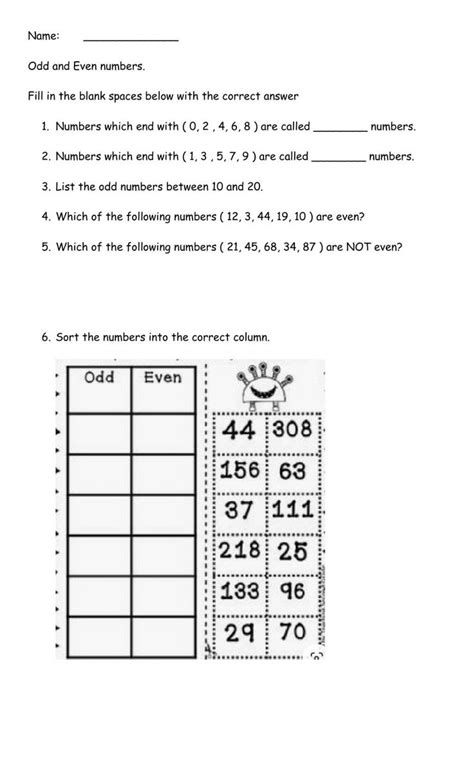 Odd And Even Numbers Interactive Worksheet