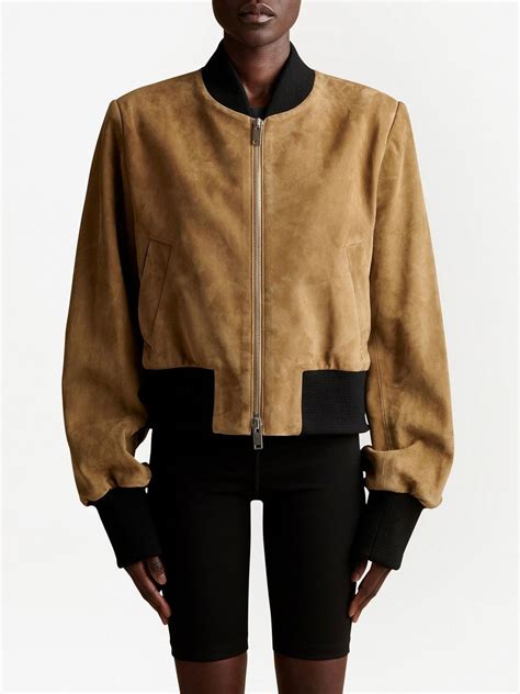 Khaite The Leider Suede Bomber Jacket In Brown Modesens