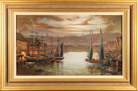 Gordon Lees Original Oil Painting On Canvas Whitby Harbour North