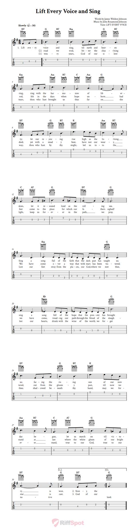 Lift Every Voice And Sing Easy Guitar Sheet Music And Tab With Chords