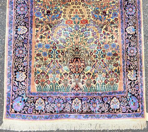 Lot Kashmir Silk Pictorial Tree Of Life Hand Knotted Rug With