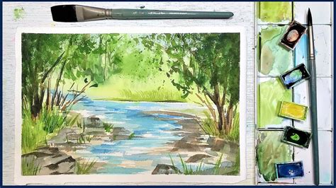 Easy Beginner Landscape In Watercolor Summer Stream YouTube