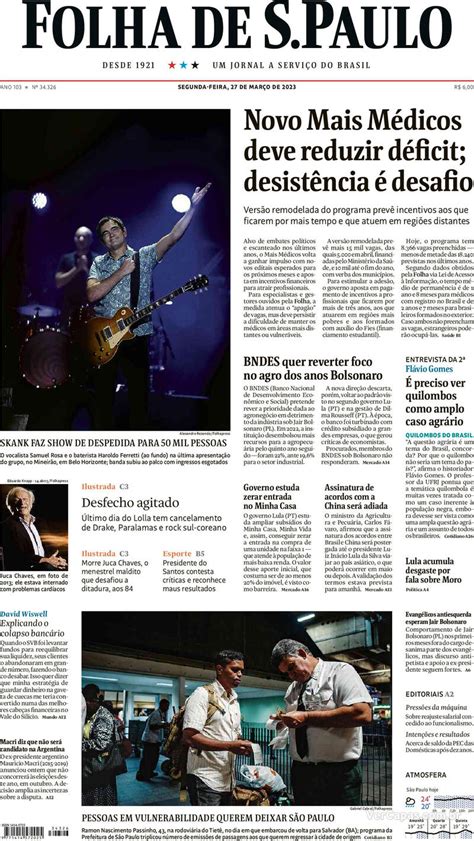 Capa Folha De S Paulo Domingo 26 De Fevereiro De 2023