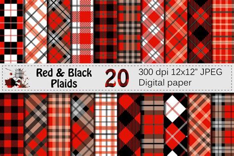 Black And Red Plaids Digital Paper Pack Graphic By Vr Digital Design