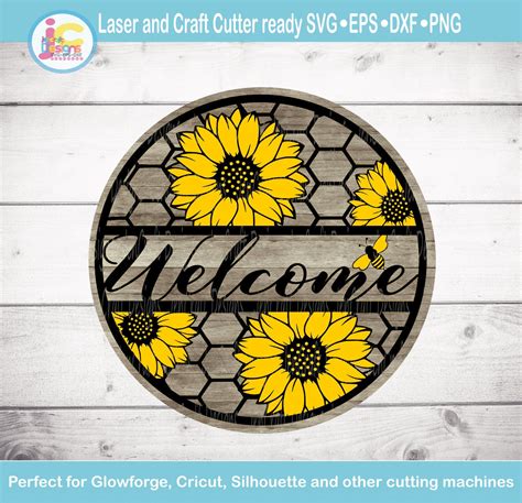 Sunflower Welcome Sign Summer Decor Welcome Svg Round Wood Etsy Canada