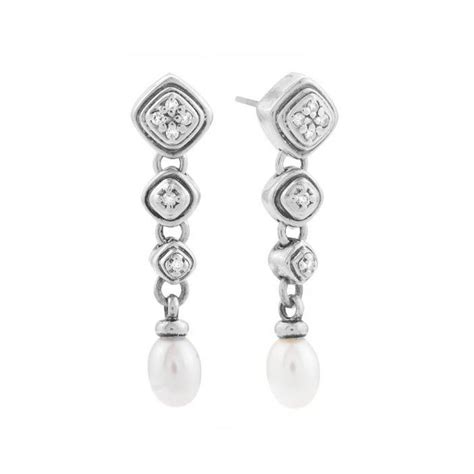 Scott Kay Sterling Silver Pearl Drop Earrings with Diamond