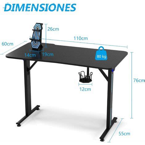 COSTWAY Mesa De Gaming Con LED Mesa De Juego En Forma De T Mesa Para