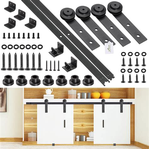 5 Ft Mini Sliding Double Barn Door Hardware Roller Track Kit Cabinet