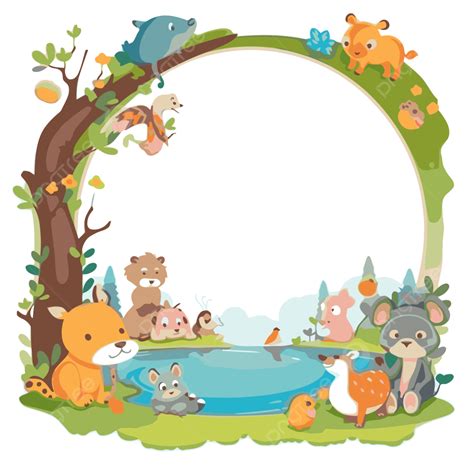 Frontera Clipart Lindo Bosque En Forma De Marco Dibujos Animados Vector