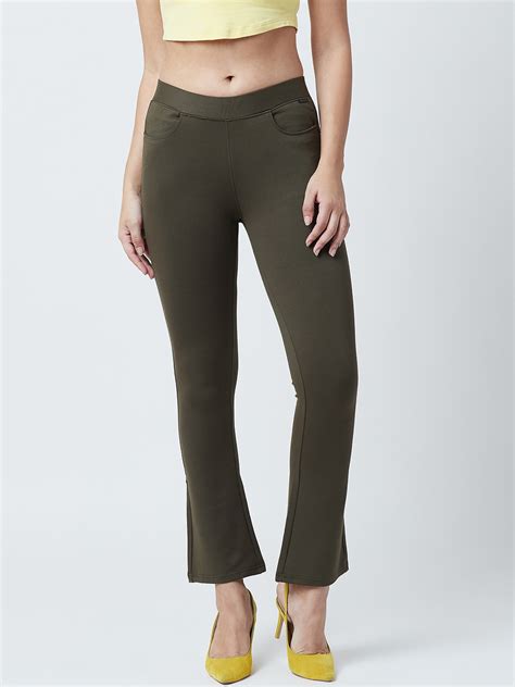 Buy Devis Women Olive Green Solid Bootcut Jeggings Jeggings For Women 10795790 Myntra