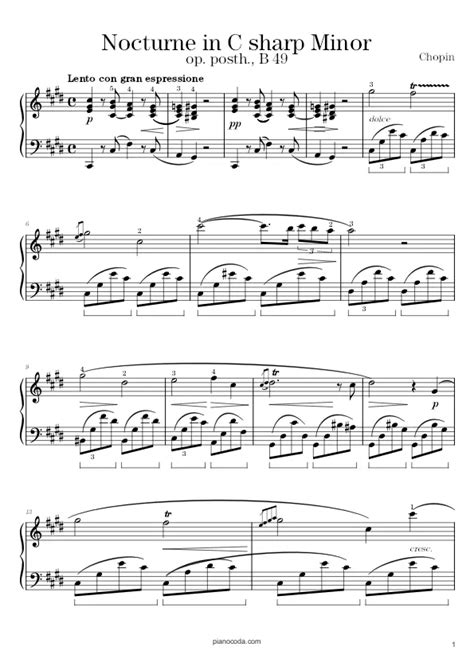 Nocturne In C Sharp Minor Free Sheet Music Pianocoda